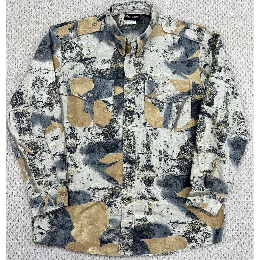 Ghost Camo Field Shirt Mens M River Camouflage Hunting Flannel L/S Button Down